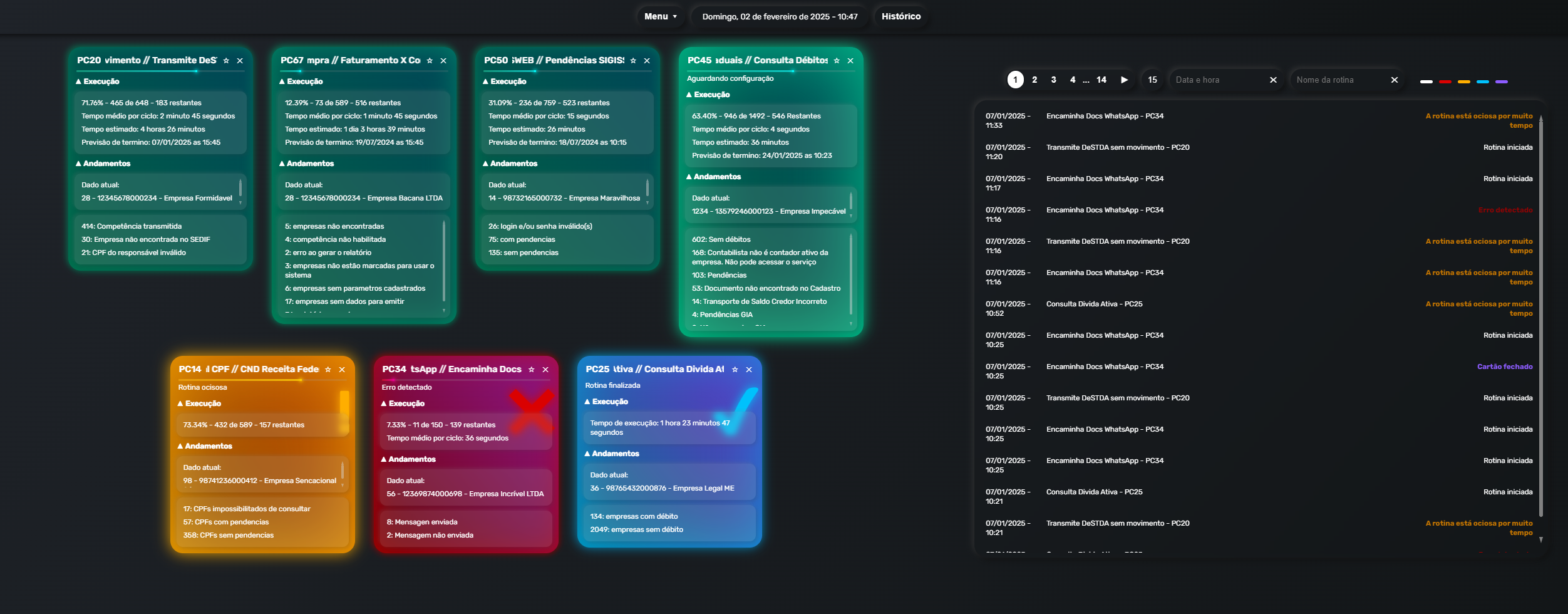 projeto de um site para monitorar rotinas automaticas
